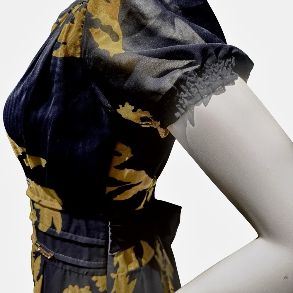 Marchesa Notte Maxi Dress 4 Navy Blue Yellow Flutter Bohemian Luxe Wedding Guest - Picture 12 of 16
